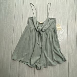 Altar’d State Women's Sage Green Tie Neck Linen Blend Romper Size Medium